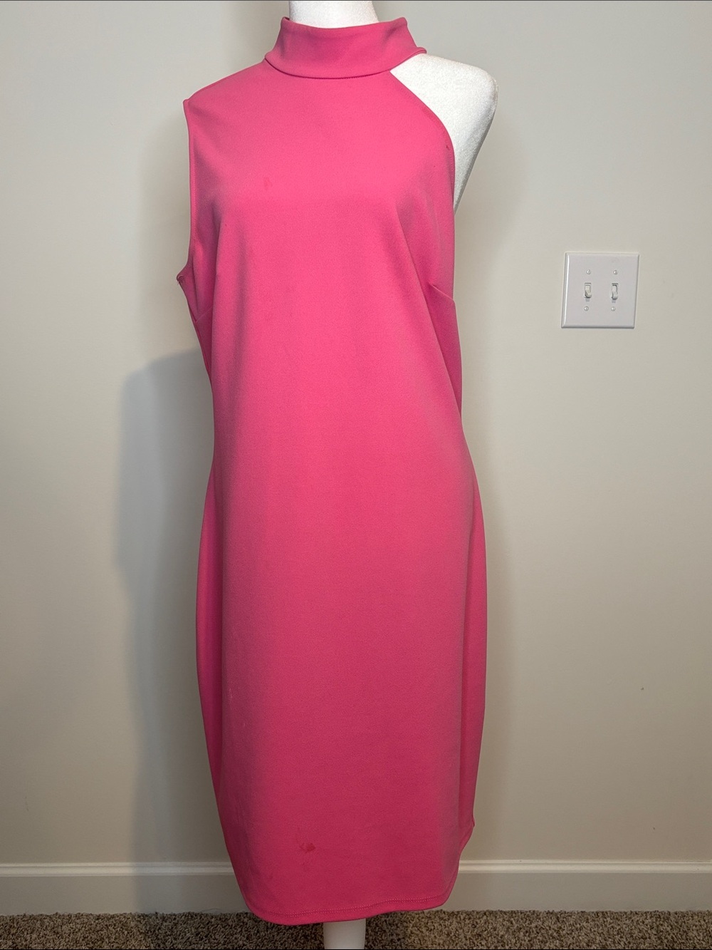 Bar III One-Shoulder Hot Pink Mock Neck Dress